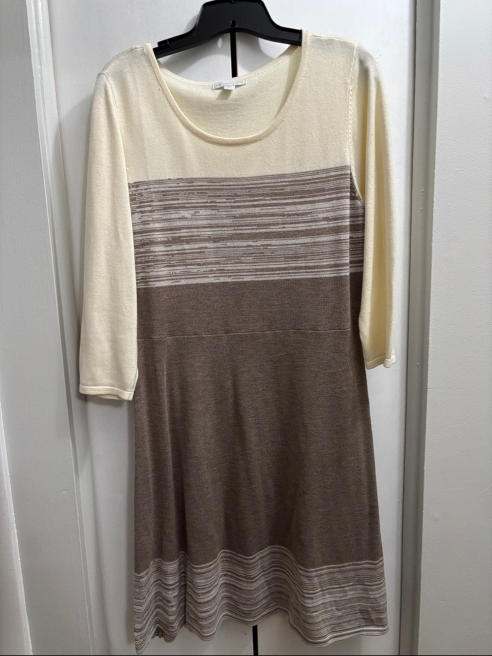 New York & Company Cream and Brown Striped Midi Dress